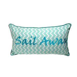 Beach House Coastal Pillow, Sail Away, Rectangle, Aqua, NOS